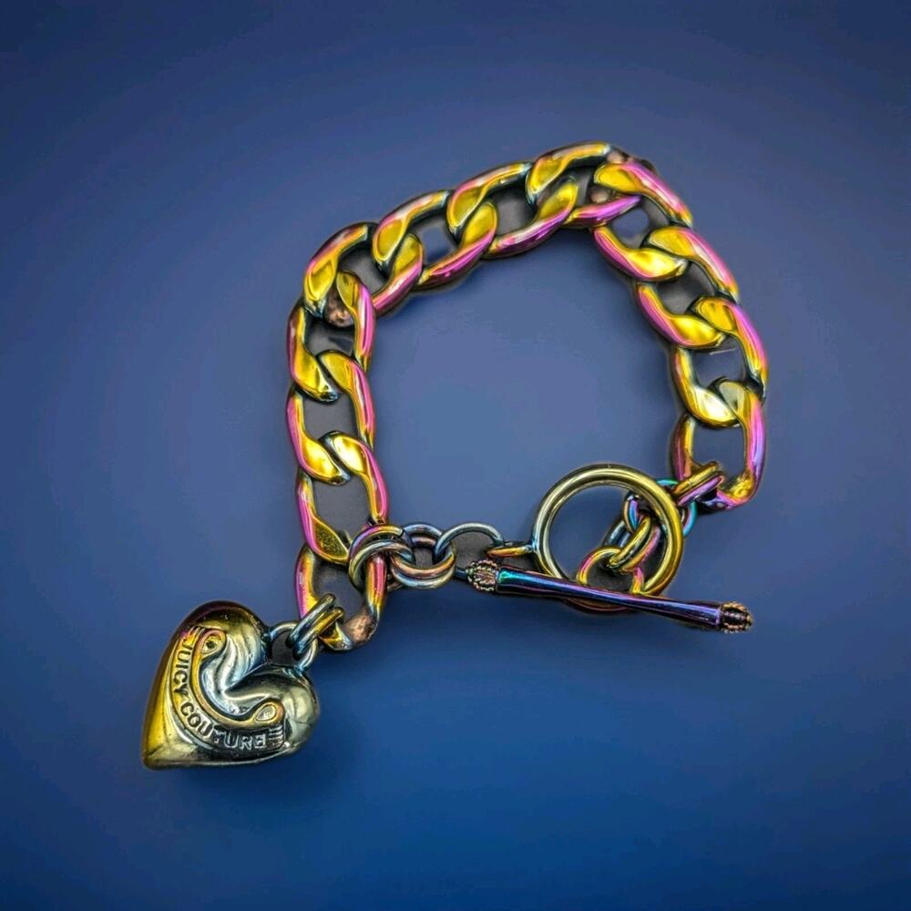 Rare Vintage Y2K Juicy Couture Rainbow Bubble Heart Chunky Charm Bracelet